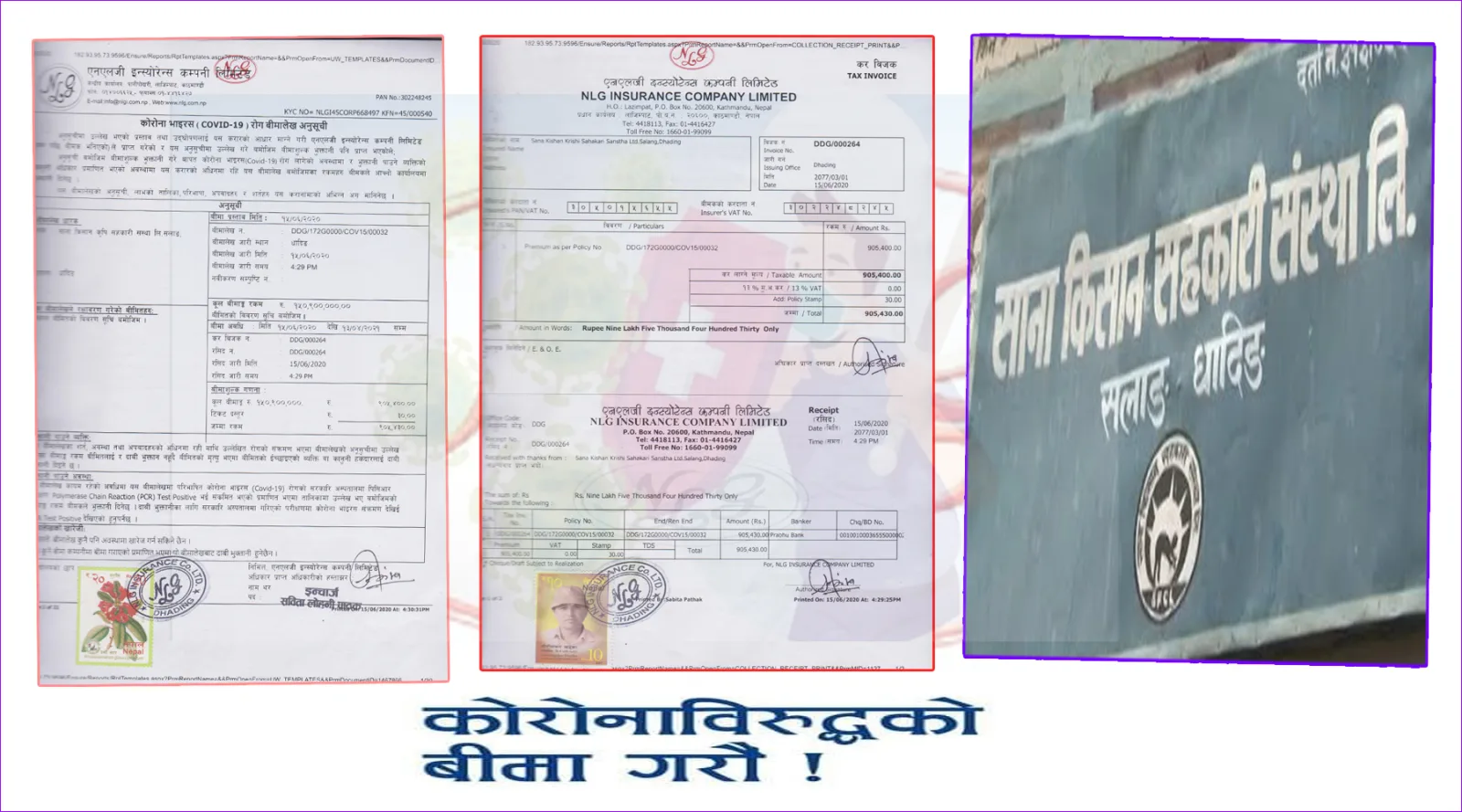 साना किसान कृषि सहकारी संस्था लिमिटेड सलाङले गर्यो एनएलजी ईन्स्योरेन्स धादिङ शाखाबाट १५ सय ९ जनाको कोरोना विमा