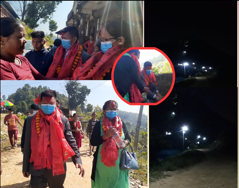 खड्क बहादुर गुरुङको व्यक्तीगत सहयोगमा काफलपानी गाउँको सडकमा बत्ती बल्न सुरु