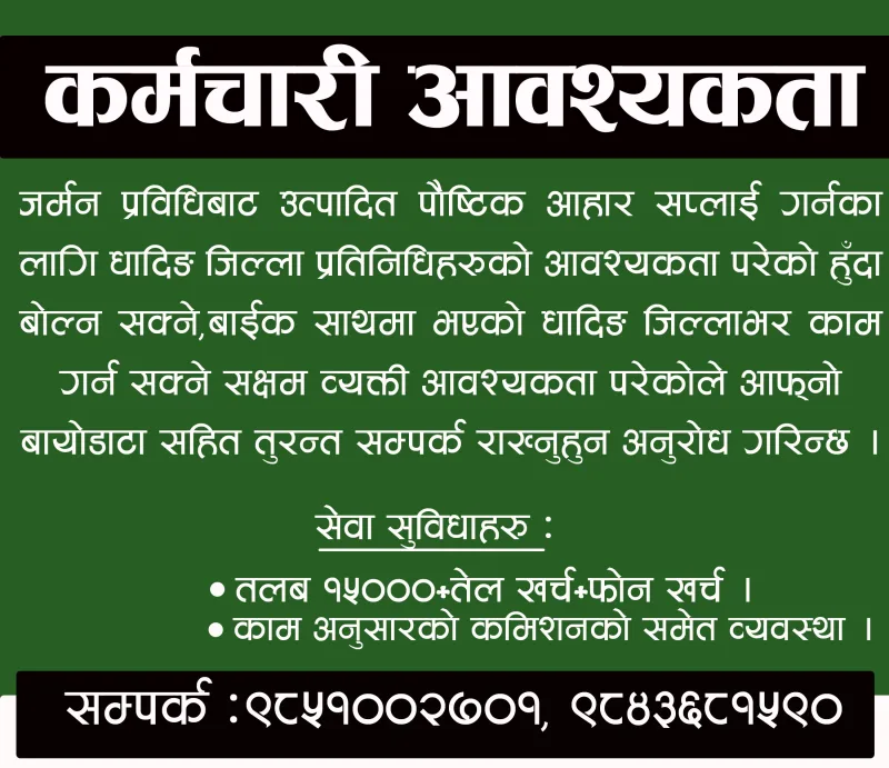 कर्मचारी आवश्यकता !!