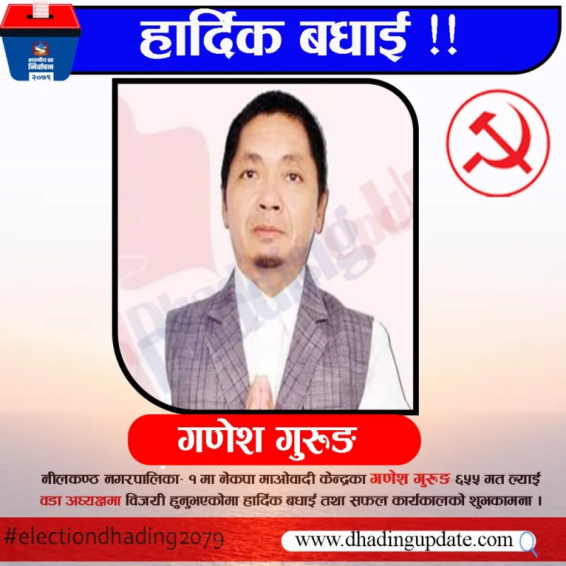 नीलकण्ठ १ मा नेकपा माओवादी केन्द्रका गणेश गुरुङ विजयी (मत विवरण सहित)