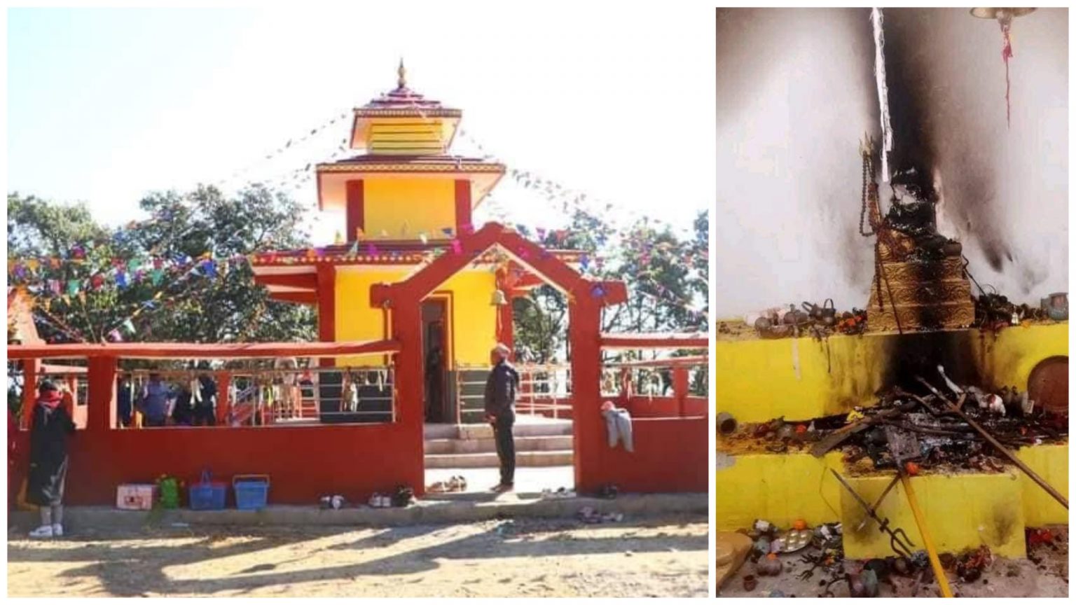 मन्दिरमा अज्ञात समूहद्वारा आगजनी तथा तोडफोड