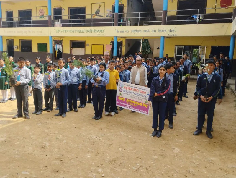 विश्व वातावरण दिवस : न्यू किबो बोर्डिङ स्कूलमा वृक्षारोपण, एनप्याब्शन धादिङद्वारा वक्तीत्वकला प्रतियोगीता
