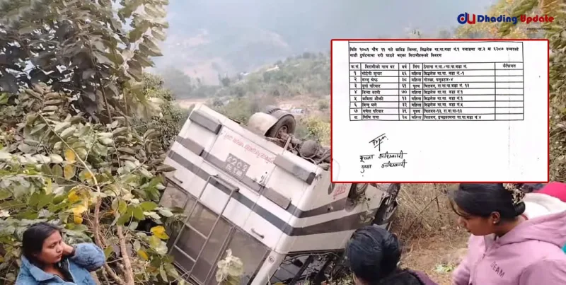 नलाङ बैरेनी नजिकै भएको बस दुर्घटनामा आठ जना घाईते
