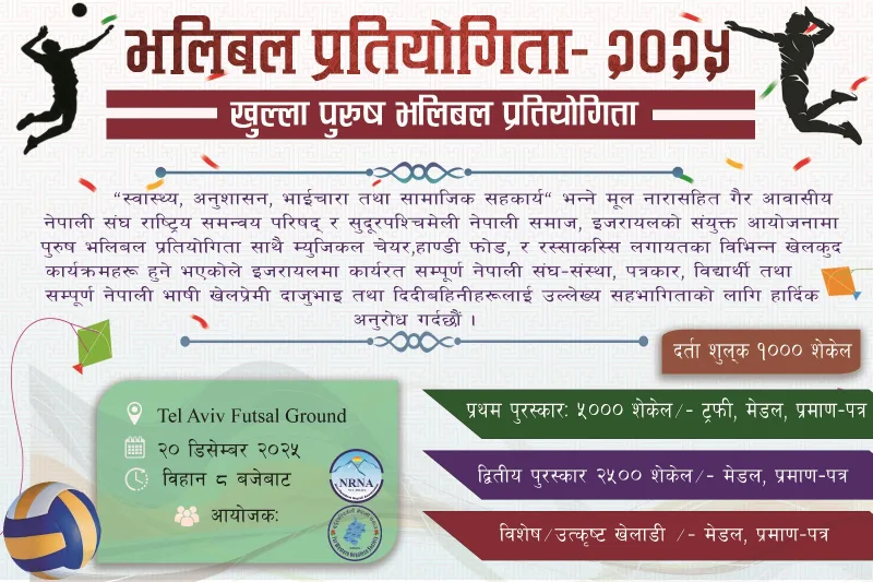 इजरायलमा खुल्ला पुरुष भलिबल प्रतियोगिता – २०२५ हुने