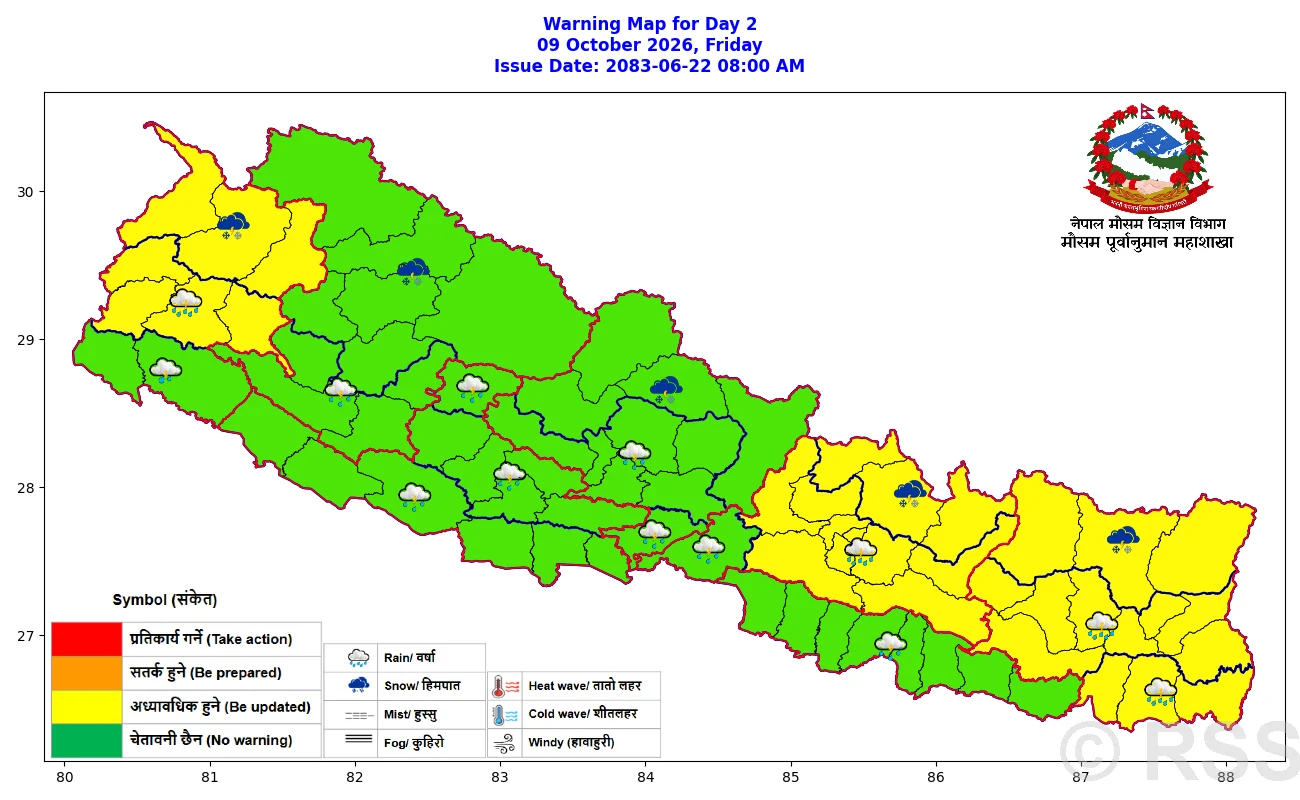 देशका विभिन्न स्थानमा भारी वर्षाको सम्भावना, सतर्क रहन आग्रह