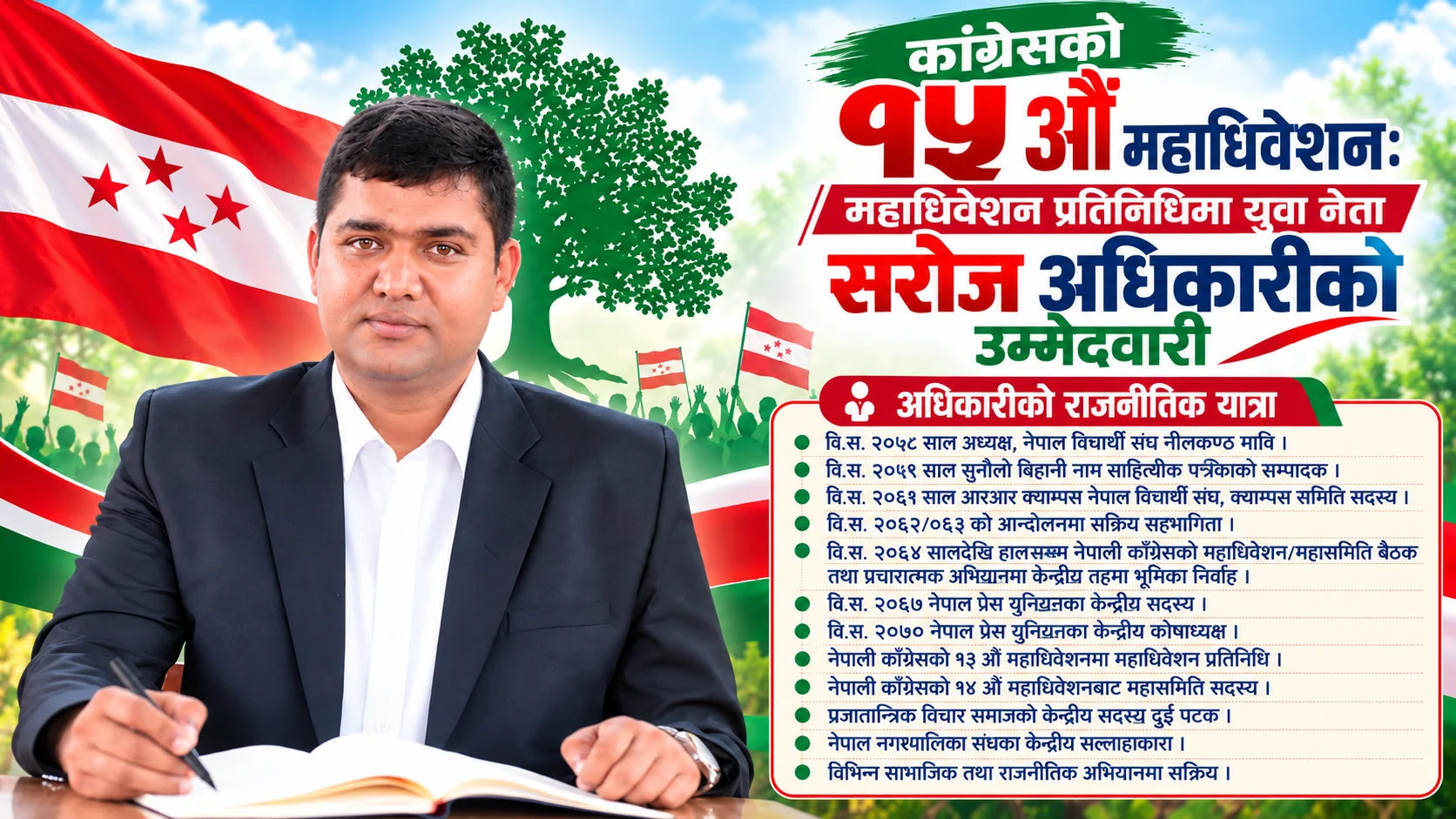 कांग्रेसको १५ औँ महाधिवेशनः महाधिवेशन प्रतिनिधिमा युवा नेता सरोज अधिकारीको उम्मेदवारी
