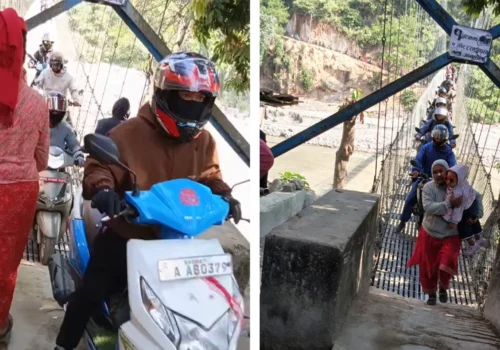 मलेखुको झोलुङ्गे पुलमा मोटरसाइकलको चाप, पैदलयात्रुलाई समेत सास्ती