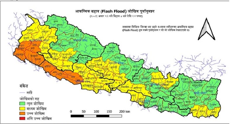 आज र भोलि यी स्थानमा छन् बाढीको जोखिम